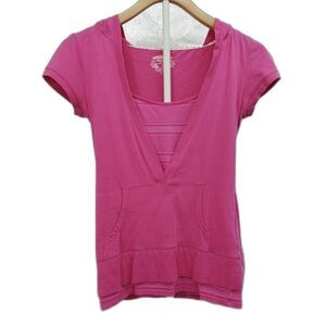 Vintage Y2K Unionbay Hoodie Top Size S Pink Deep V Layered Look Fitted